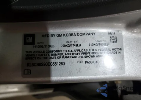 2014 Chevrolet Spark Ls from USA, damaged, VIN KL8CB6S90EC551260